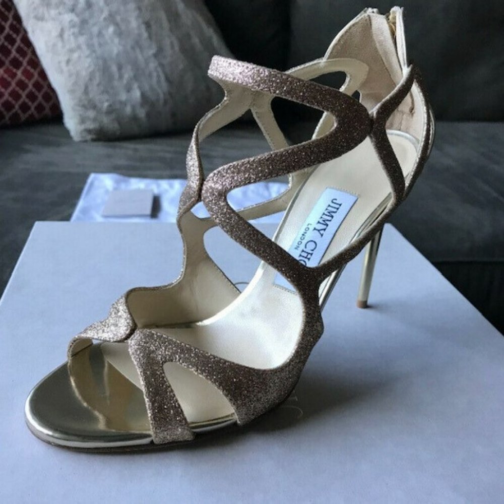Jimmy Choo Leslie 100 Shoes - Sand/Champagne - Size 37.5 - Picture 1 of 8